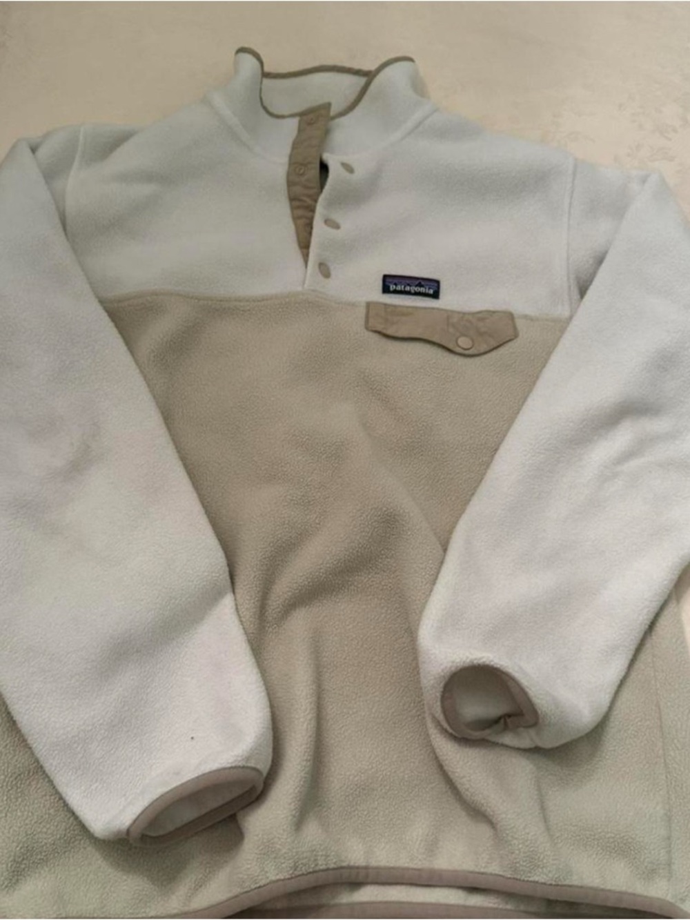 Patagonia Synchila Two-Tone Cream and White Snap Fleece Pullover